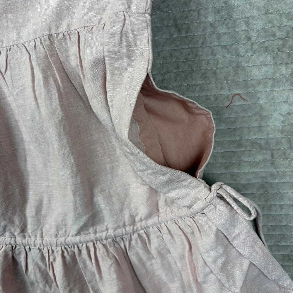 Madewell‎ Pink Linen Blend Tiered Mini Dress V-Neck Short Sleeve NE769 Large